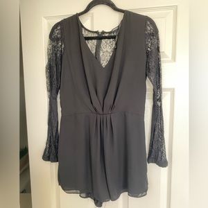 Forever 21 Womens Black Lace Long sleeve romper